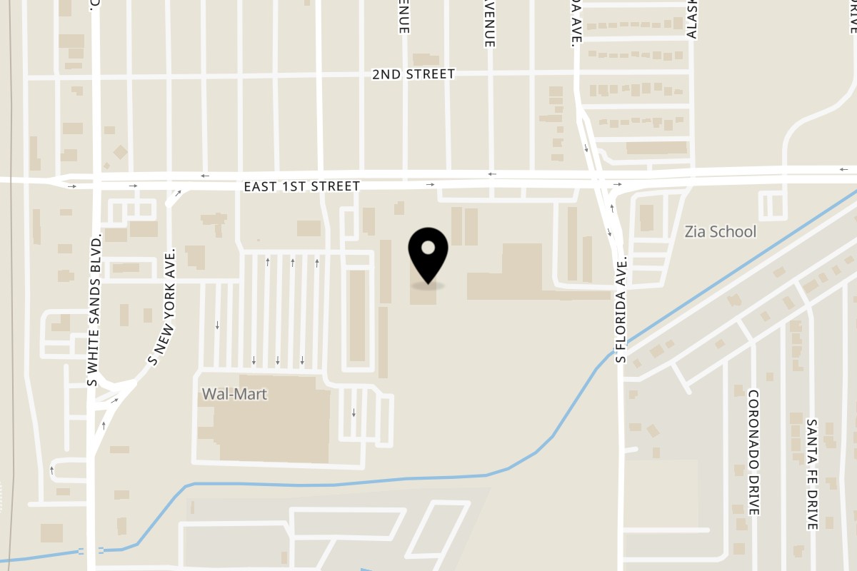 Map showing the location of Aarons Mexican Kitchen on 700 E 1st St Ste 750 in Alamogordo